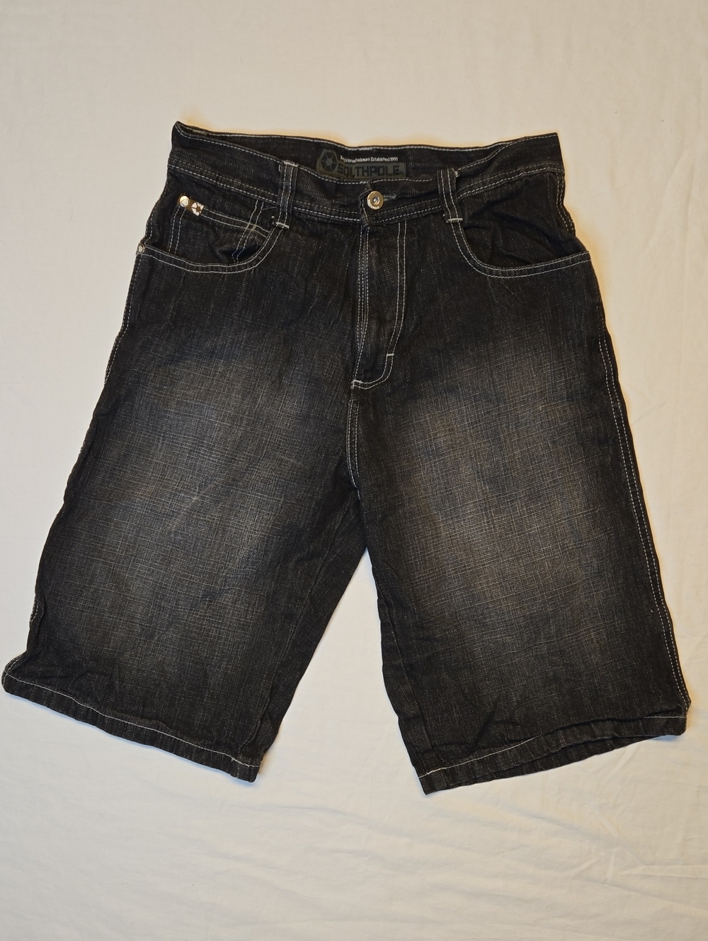 South Pole Washed Black Baggy Fit Jean Shorts Vintage Y2K